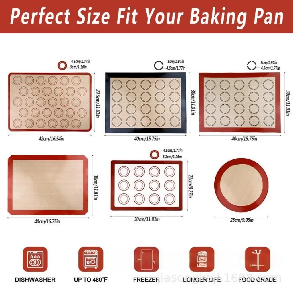 Heat Resistant Silicone Baking Mat Non Stick for Baking Pastry Macaron Roti Dough Rolling Mat Food Grade Reusable Baking Sheet for Oven