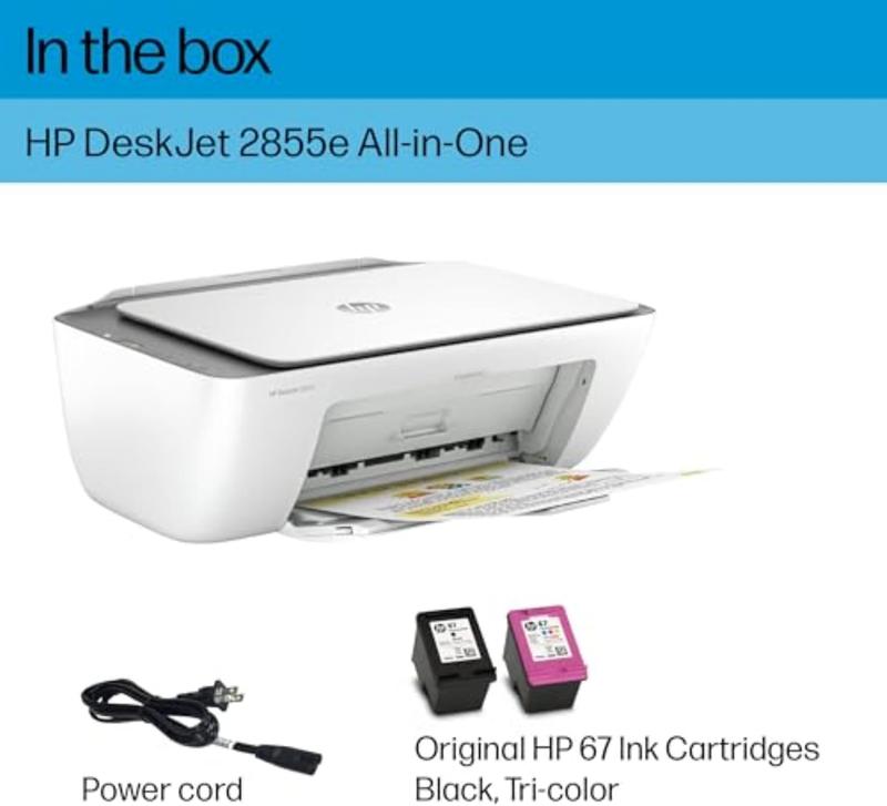 HP Deskjet 2855E Wireless All-In-One Color Inkjet Printer, Scanner, Copier, Best-For-Home, 3 Month Instant Ink Trial Included (588S5A) HP
