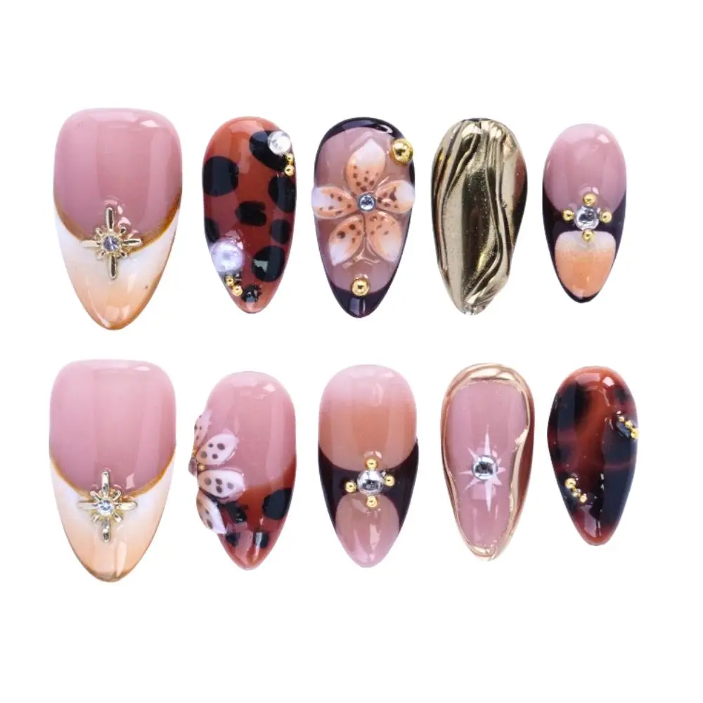 10PCS 3D Almond  Collections  Reusable Handmade Press-On Nails – Acrylic REUSABLE 3D Gel Summer 2025/Prom