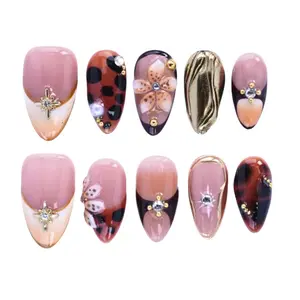 10PCS 3D Almond  Collections  Reusable Handmade Press-On Nails – Acrylic REUSABLE 3D Gel Summer 2025/Prom