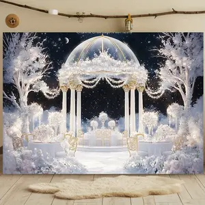 Moonlit Wedding Reception Backdrop Decoration Photo Props, Polyester Banner Decoration, Home Decoration, Room Decoration, Wall Decoration, Party Backdrop Decoration, Party Supplies/Gifts Decorative Background