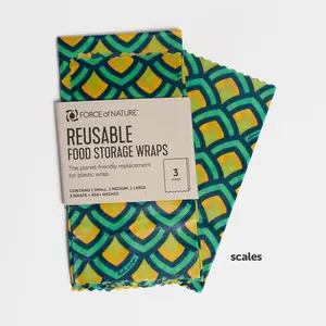 Force of Nature Reusable Food Wraps - 3 Pack Beeswax Wraps for Food & Cheese, Organic, Zero Waste, Plastic-Free Kitchen Set