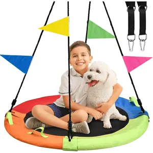 40 Inch Multicolor Round Tree Saucer Swing - 900lbs Weight Capacity with Adjustable Hanging Straps, Perfect Outdoor Backyard Play Toy Gift for Kids
