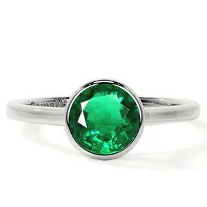 Bezel Set Round Emerald Solitaire Ring (0.75cts.)- REM002-6X6-AAA
