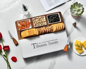 Wood and Marble Charcuterie Board Personalized Gift, Cheese Cutting Board Last Name, Closing Gift from Realtor, Housewarming Gift First Home