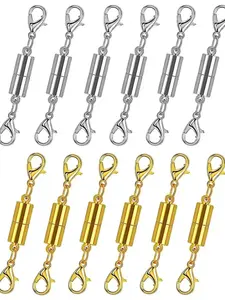 12 Pack Magnetic Necklace Clasps and Closures NecklaceJewelry Extender with Strong Magnet Magnetic Gold andSilver Plating Gift Stainless Steel Charm