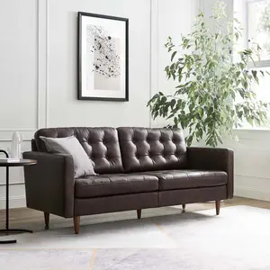 Modway Exalt Tufted Leather Sofa in Brown
