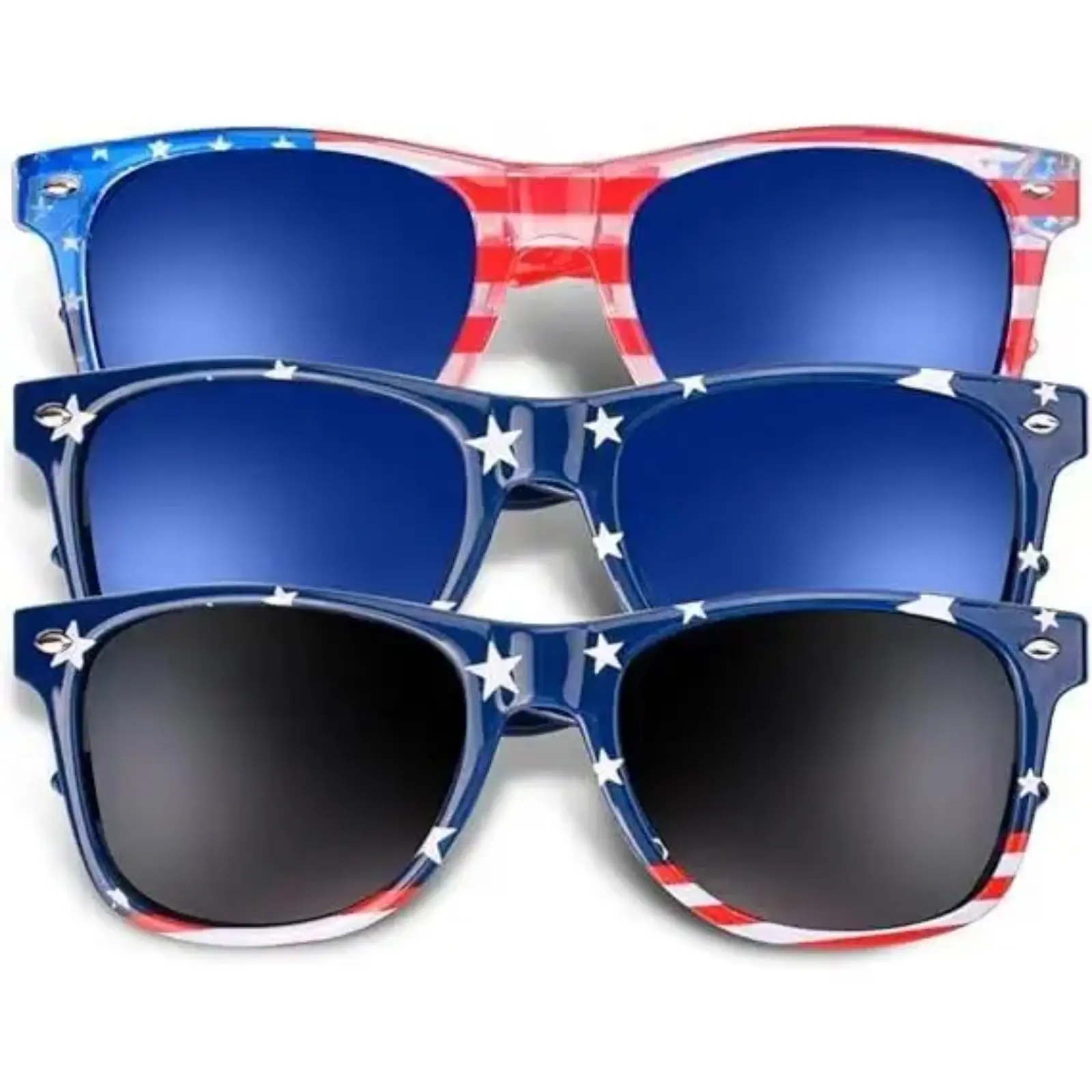 3-Pack Patriotic American Flag Sunglasses, Retro Plastic Frames with UV Protection for Men & Women, 4th of July Party Favors, Birthdays