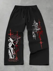 Men's Lightweight Breathable Loose-Fit Wide Leg Pants, Casual Sports Trousers, Elastic Drawstring Waist, High-Waisted Slimming Design, Casual All-Season Wear