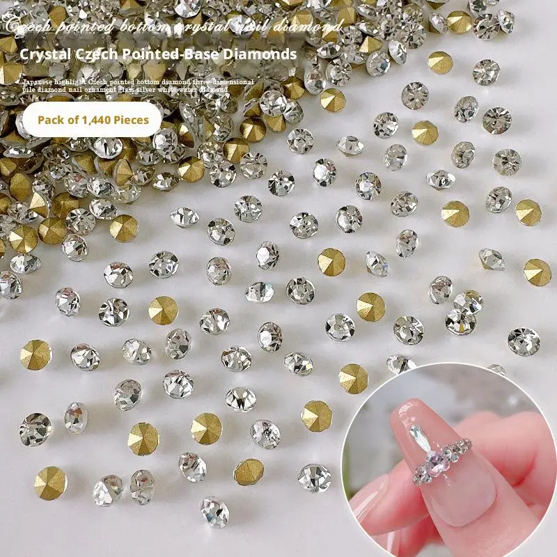 YYM 1440PCS Glitter AB Clear Nail Rhinestones Pointed Bottom Round Glass Crystal Nail Diamond Gems Nail Art Decor Accessories