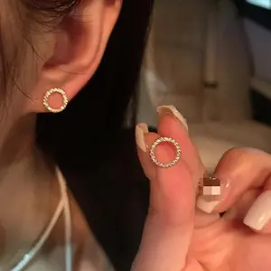 simple gold color s925 silver needle crystal stud earrings for women fashion jewelry gift small circle earrings
