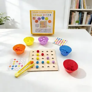Montessori Wooden Color Sorting Bead Puzzle Stem Educational Toy, Unisex Fine Motor Skills, Preschool Learning Game, Travel Friendly