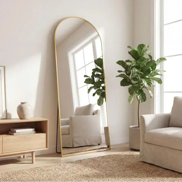 CONCETTA 56"x21" Arched Full Length Mirror, Full Body Standing Mirror Floor Mirrors, Gold