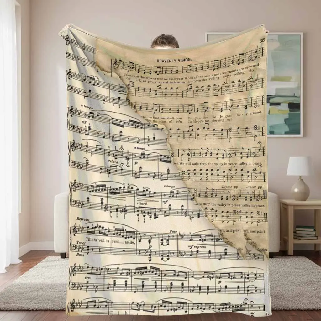 Vintage Sheet Music Flannel Blanket - Book Style, Digital Printing, Graphic Print Throw with Classic Musical Notes, Retro Hymn Design, Soft Cozy Warm Decorative for Bedroom, Reading Corner Gift, Book Style Blankets, Digital Printing Blankets