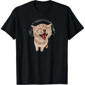 Cat Wearing Headphones Emoji T-Shirt for Men, Women, and Children