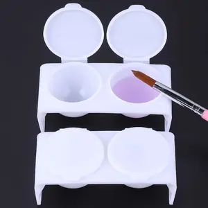 2pcs Lightweight Plastic Dappen Dishes with Dual Cup Nail Art Stand, Odorless Washing Container for Nail and Toe Care, Acrylic Liquid Holder, Nail Manicure Kit