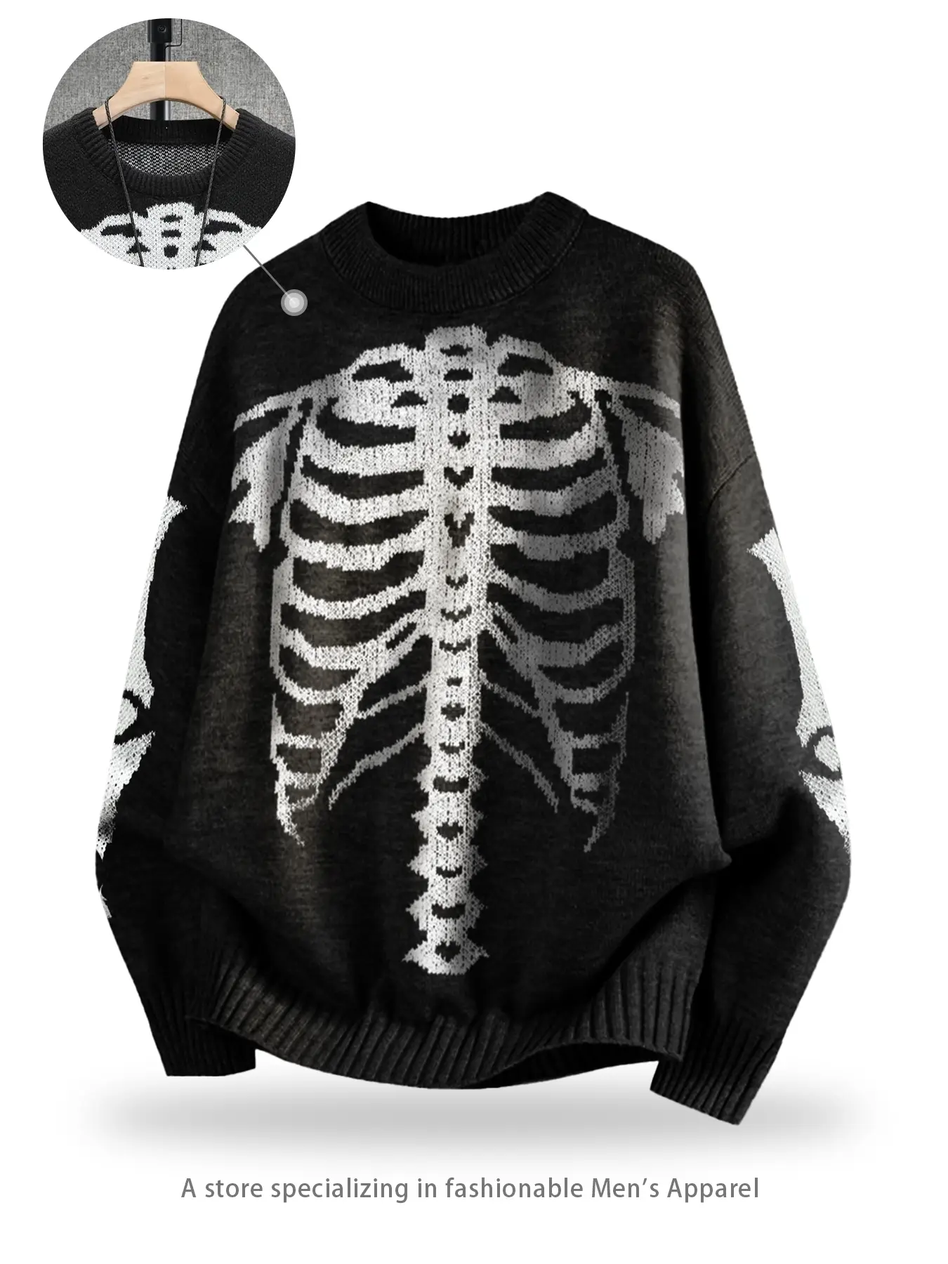 Autumn Winter Fashion Unisex High-Quality Soft Pullover Sweater, Round Neck Skull Print Knitwear, Casual Outdoor Wear for Men & Women