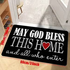 1pc Inspirational Welcome Doormat, "May God Bless This Home" Printed, Durable Anti-Slip Floor Mat, Machine Washable, Absorbent Bath Rug for Living Room, Bedroom, Bathroom, Kitchen, Home Decor
