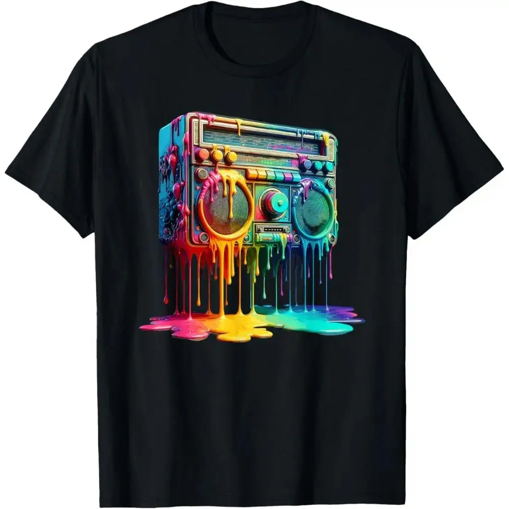 NO.BRAND Men's Vintage Graphic T-Shirt - Short-Sleeve, Soft Seamless Cotton Fabric, Round Neck Casual Streetwear Top with Urban Graffiti, Retro Boombox, Paint Splatter, Gift for 80s Hip Hop Fans, Vintage Graphic Tees