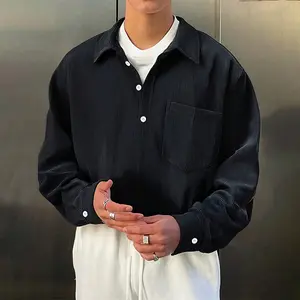 Men's corduroy long-sleeved polo shirt jacket for spring and autumn, casual and loose, easy to match, men's style for autumn and winter