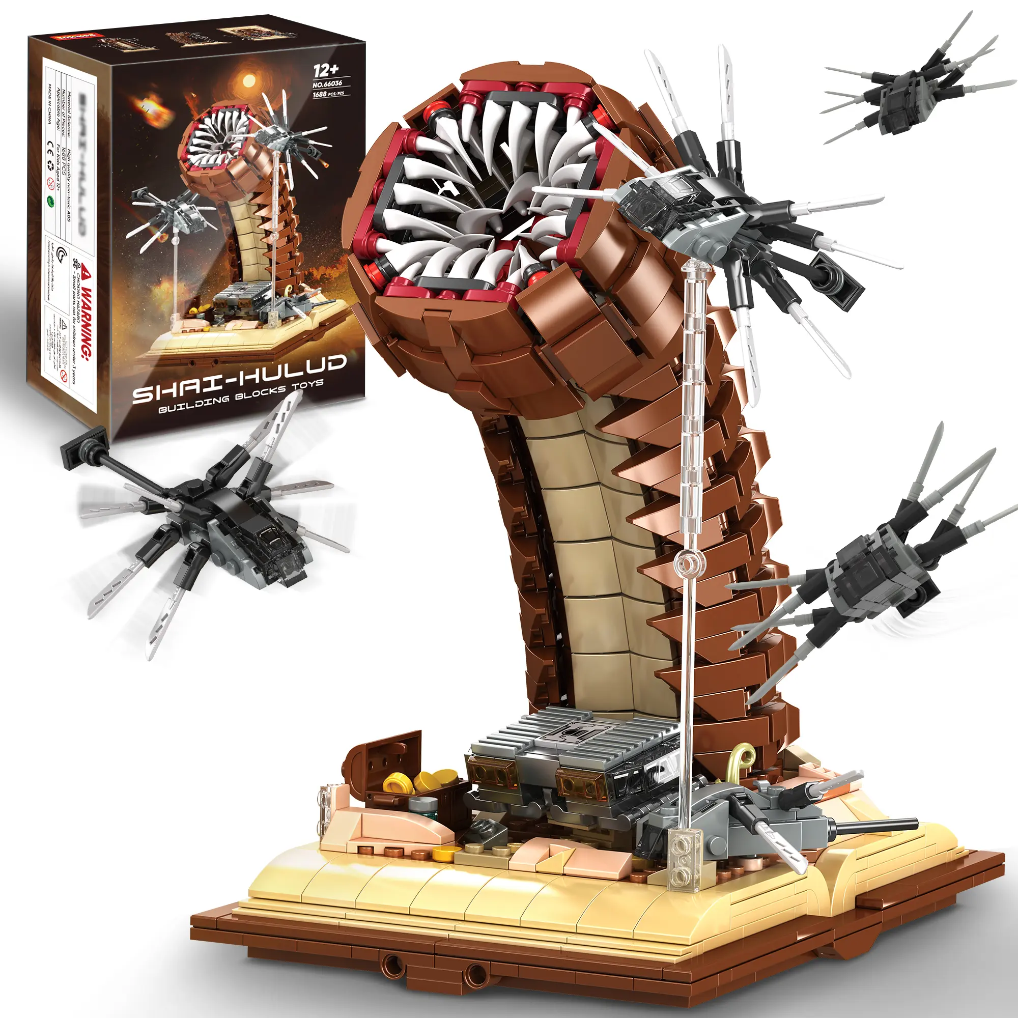 TOKMOC 66036,1688 Pieces,Monster Building Block Set,Equipped with hanging flapping wing machine building block toys,Collecting Building and Gifting Model for science fiction movie fans,Home Decoration,For aged 12 and above,Stress relief toy