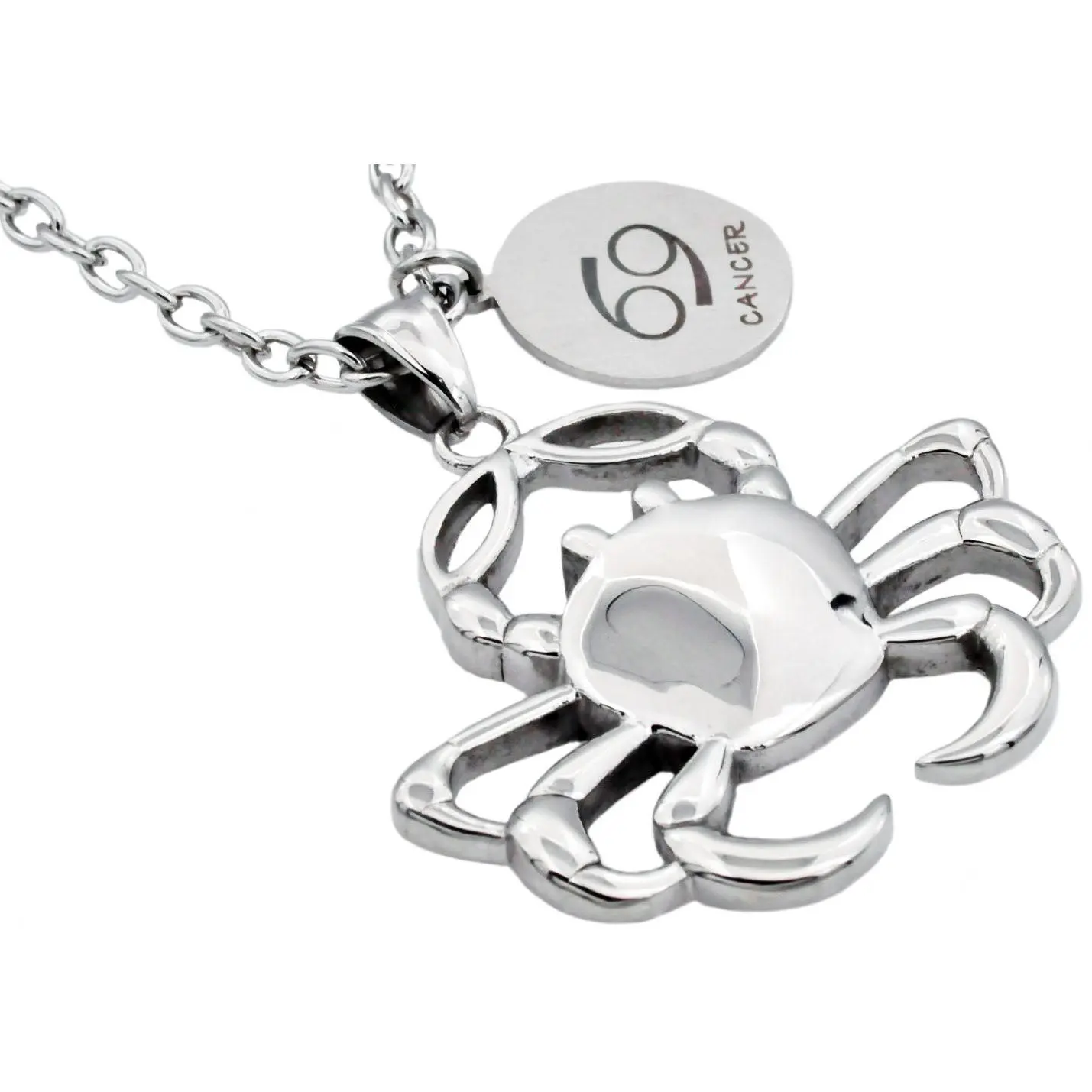 Mens Stainless Steel Zodiac Cancer Pendant