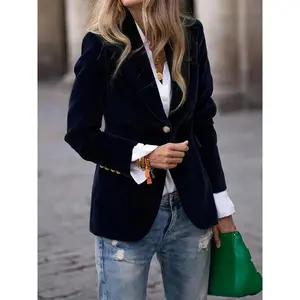[Velvet|Polyester]VelvetPolyesterBlazer|ElegantWomen'sJacket-Sleeve,ButtonFront,SolidColorforSpring&Fall,PerfectforCasualorOfficeWear,AutumnBlazer|MiddleEasternStyle