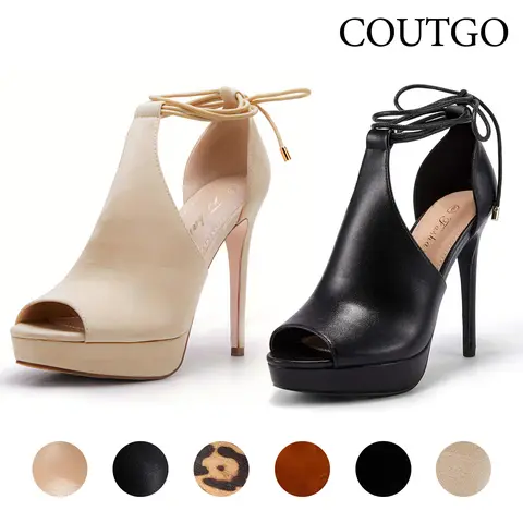 Womens Peep Toe Platform Heels Sexy Sandals Strappy Lace Up Tie Stilettos Dress Pumps Shoes Classy Stylish
