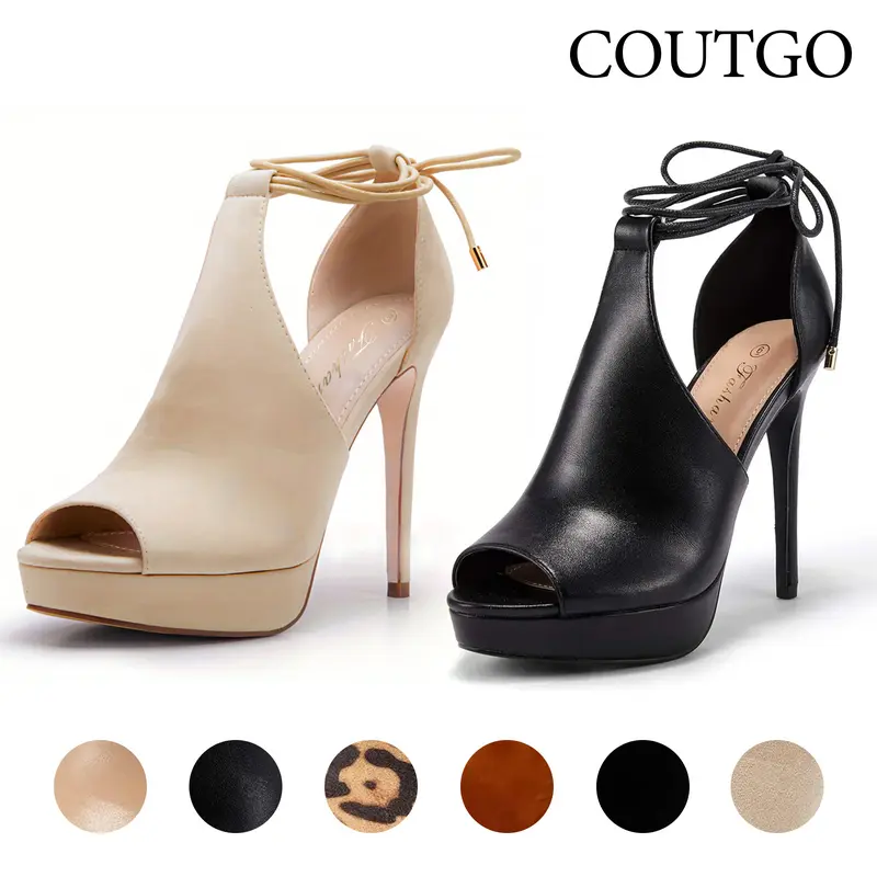 Womens Peep Toe Platform Heels Sexy Sandals Strappy Lace Up Tie Stilettos Dress Pumps Shoes Classy Stylish
