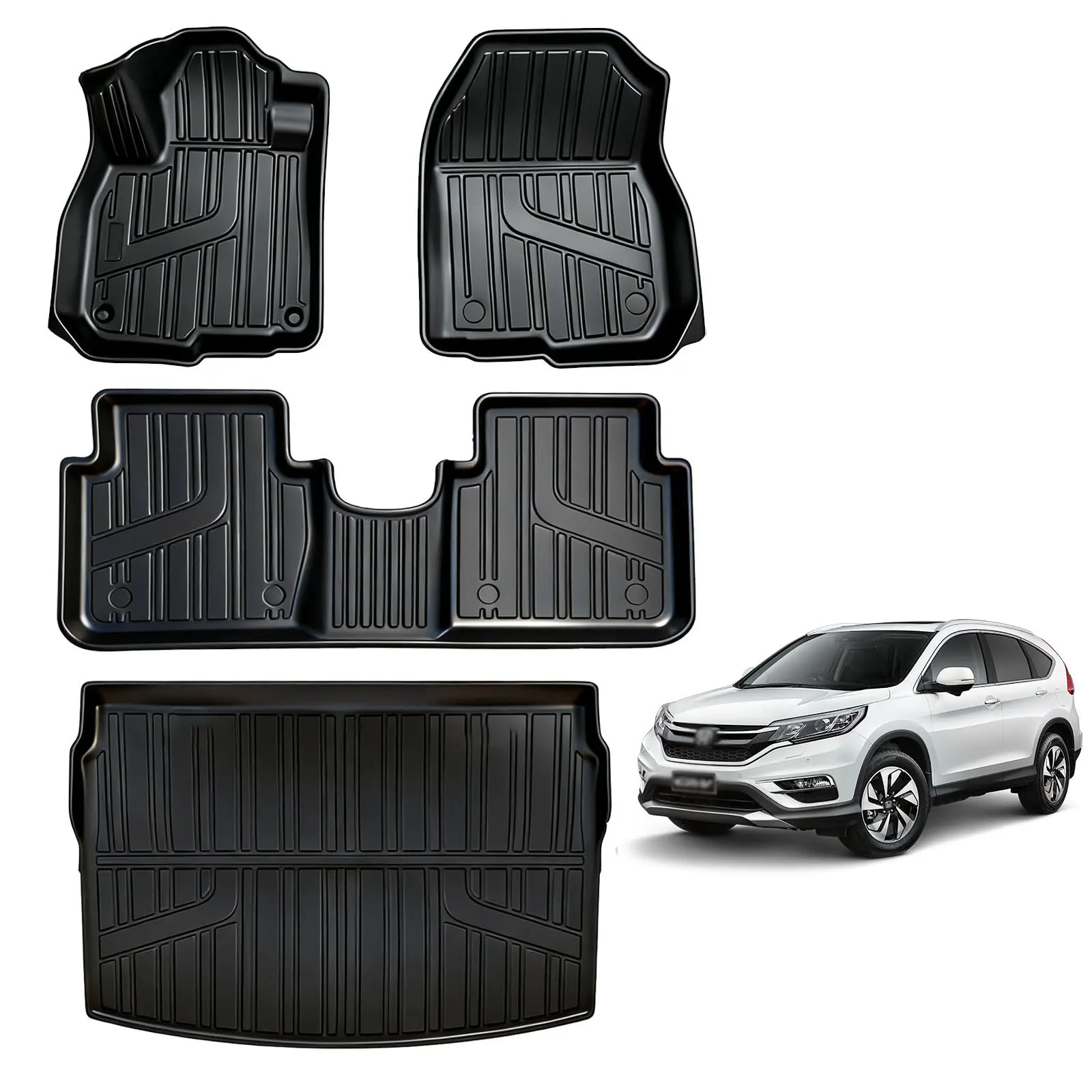 Fits 2023-2026 Honda CR-V (Including Hybrid) TPE Floor Mats & Upper Position Cargo Liner Set, All Weather Custom Full Coverage Black Car Mats Interior Accessories