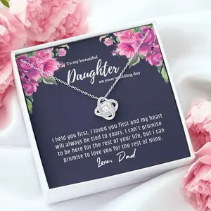 Father To Daughter Wedding Gift Love Knot Necklace, Poem & Letters To My Daughter By Dad, Engagement Jewelry Gift From Dad To Adult Daughterr, Anniversary Gift, Necklace With Message Card,Box