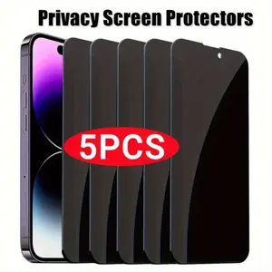 5-Pack Full Coverage Privacy Screen Protector with Tempered Glass for Smartphone iPhone 11 12 13 14 15 16 Pro Max and Plus