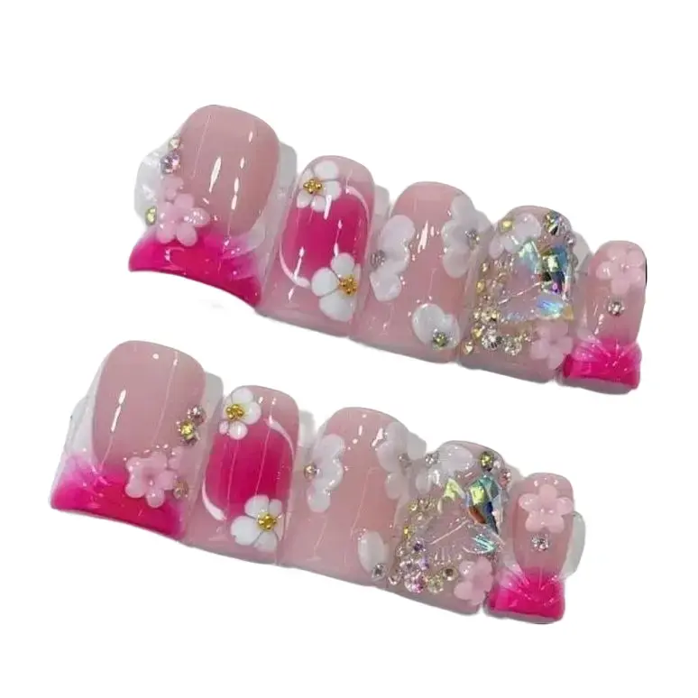 Nailrosy Handmade Press-On Fake Nails Multi-Pack Kit - 10 Pcs Hand-Painted Duck Design with Full Silver Rhinestones, Sparkly Set in Gift Box for Birthday Party, Gifts for Women, Press On Nails, Diy Fake Nails, Glitter Decorative Nails