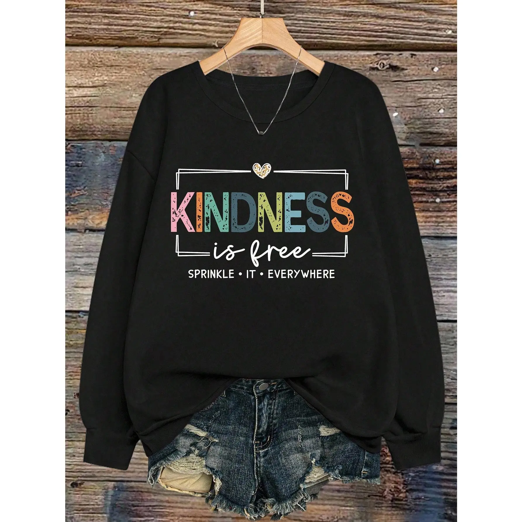 Kindness Is Free Printed Plus Size Casual Sweatshirt Fall Cloth For Women Winter Autumn