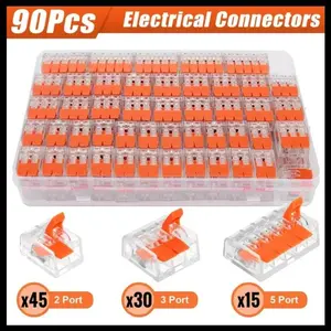 Update 90/75pcs Quick Insert Terminal Kit, Universal Electrical Connectors, Tin Plated Copper + PVC Fire Retardant, DIY Wire Connector Terminals, Safety, Quick Insert Design
