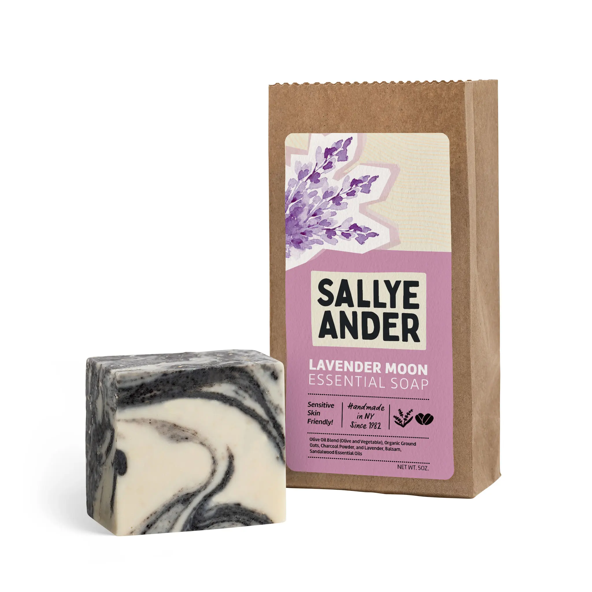 SallyeAnder Lavender Moon All-Natural Essential Soap for Sensitive Skin, Body, Face and Hands