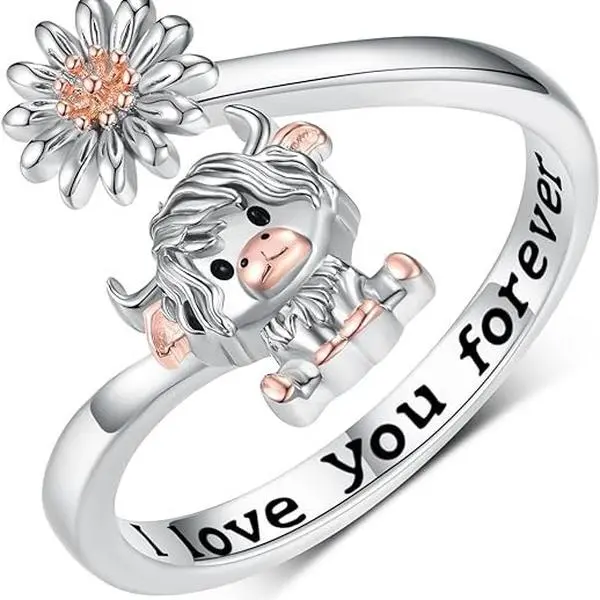 Personalized Highland Cow Ring   Gift For Women Girls Sweet Cool Style