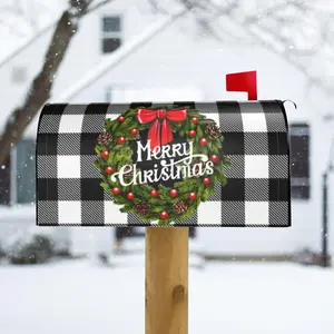 Merry Christmas Mailbox Covers  Christmas Outdoor Decorations Welcome Mailbox Wraps Buffalo Plaid Holly Wreath  Letter Box Cover Garden Decor Standard Size 18" X 21"