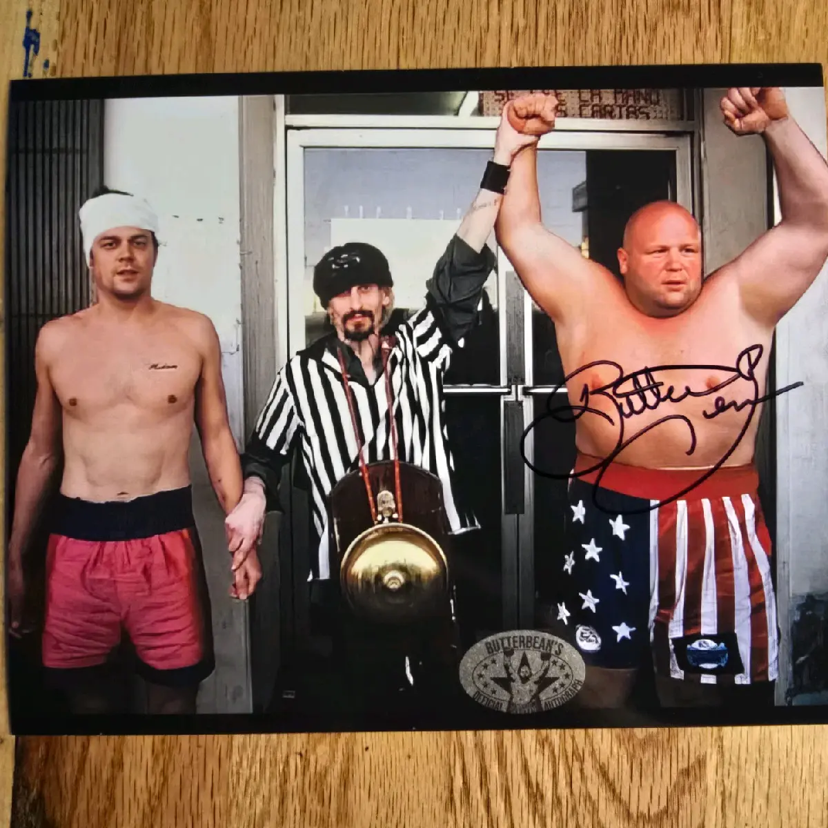 Butterbean with Johnny Knoxville Autographed 8x10 by Legendary Boxer - Includes  Hard Plastic Protector Sleeve - Unique Keepers for Fans