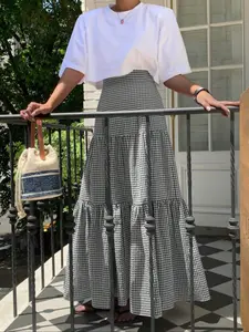 Elegant Gingham Skirt with Ruffled Hem Design, Perfect Summer for Women, Stylish A-Line Cut for Casual Events and Parties