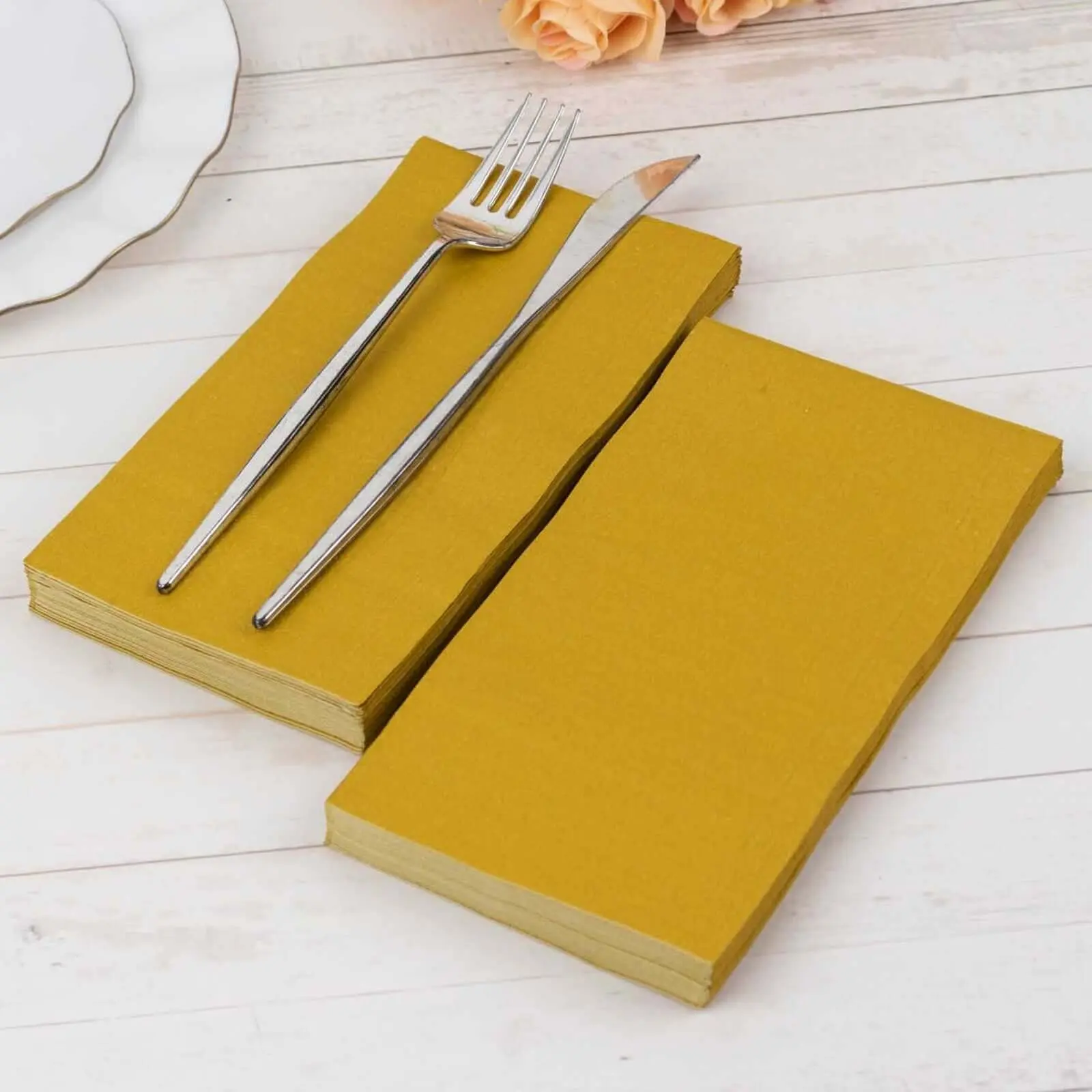 50-Pack Disposable 2-Ply Soft Gold Paper Napkins, Wedding Reception, Cocktail Party & Birthday Event Tableware, Two-Ply
