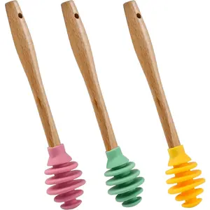 Silicone Honey Dipper Sticks, 3PCS Spiral Design Non-Drip Honey Spoon with Jar Stirring Rod, Food-Grade BPA Free Dispenser for Syrup, Jam & Beverages