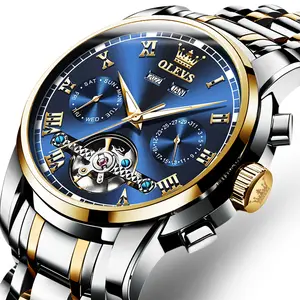 OLEVS Men's Self-Winding Watch Automatic Mechanical 41mm Skeleton Design 30M Waterproof Luminous Luxury Dress Watch