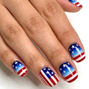 Independ Day Blue Gradient Diy Nail Art, Star Stripes Design, Fashion Short Square False Nails, 24 Pieces Set, Diy Fake Nails, Perfect for Any Occasion