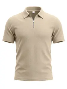 2026 Summer New Men's Half-Zip Textured Polo Shirt Short Sleeve; Simple Jacquard Short Sleeve Business Casual Slim Fit Versatile Polo T-shirt; Breathable Comfortable Daily Commute Top
