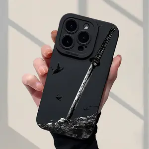 [1pc Katana Pattern Phone Case] Katana Pattern New Sells Well Classic Fun TPU Camera Shockproof Protective Phone Case for Iphone11/12/13/14/15/16Pro/Plus/PromaxSuitable for Boys And Girls Cover Protection Cellphone Smartphone Screen Protector Casing