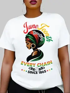 Men's Cotton Juneteenth "Breaking Every Chain Since 1865" African Queen Print T-Shirt, Everyday Casual Colorful Black Freedom Tee,summerwins,father'sdaygifts