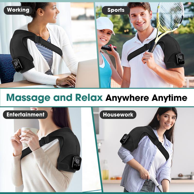 Shoulder Massager with Heat, Cordless Shoulder Heating Pad with Massage, Heated Shoulder Wrap Belt with 3 Vibration Modes & 3 Heat Levels & Timer, Christmas Gifts for Men Women