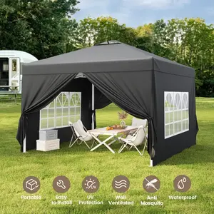 Gizoon 10x10 Pop-Up Canopy Tent with Removable Walls, 3-Height Adjustable Easy Set Up Gazebo, All-Weather Portable Canopy Tent for Camping, Beach & Tailgates (Black)