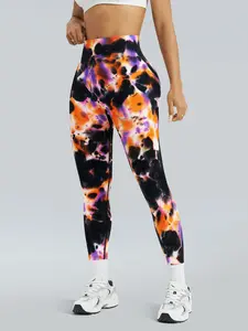 Women's High-Waisted Tie-Dye Seamless Yoga Pants, Sporty Style Breathable Elastic Long Leggings for All Seasons, Seamless Workout Leggings